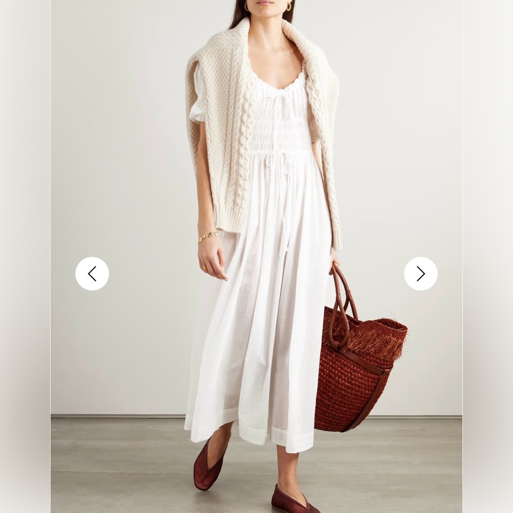 Dôen Ischia shirred organic cotton-voile midi dress 🤍